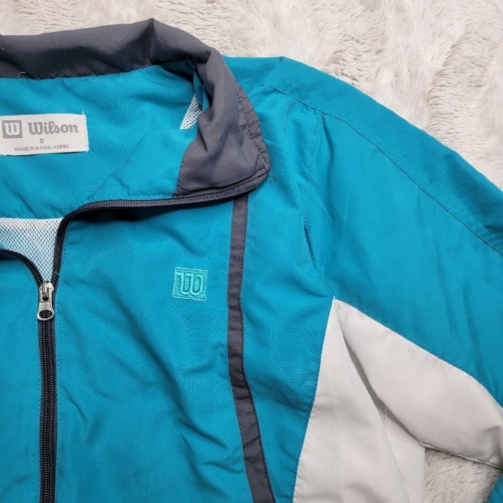 Vintage Wilson Blue White Full Zip Track Windbreaker Jacket Size S - Picture 5 of 13